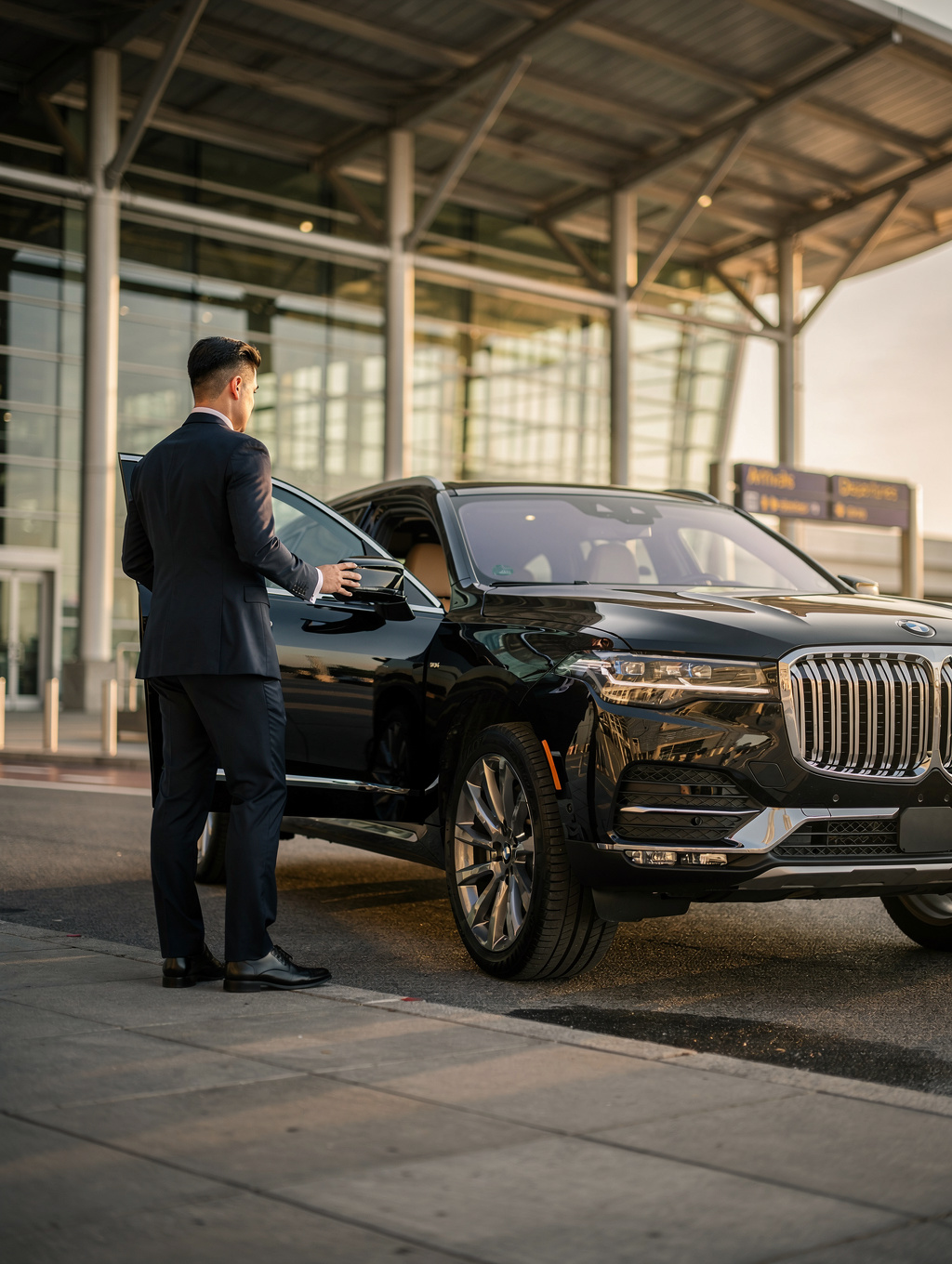 Luxury chauffeur vehicle waiting at Heathrow terminal